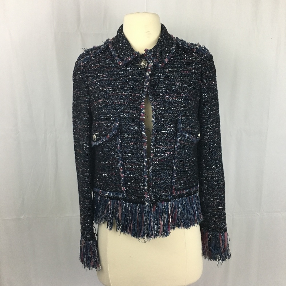 Zara Fringed Tweed Jacket Size XS